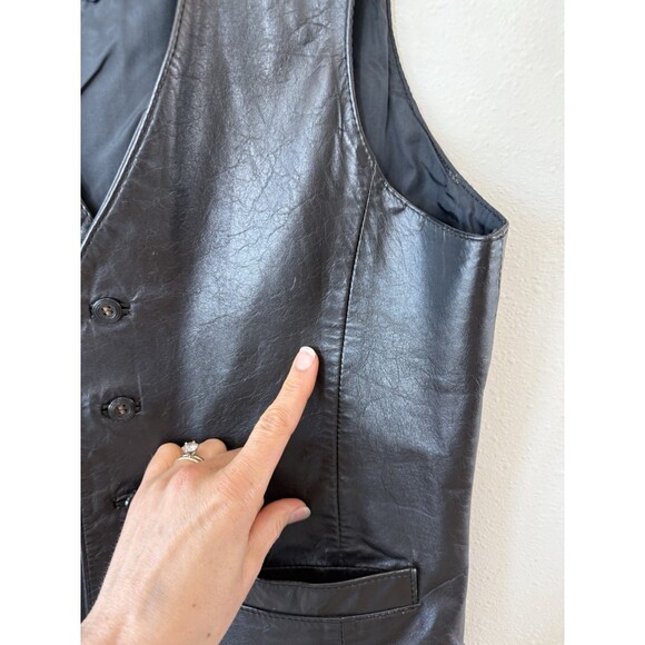 Vintage Bermans Brown Leather Vest Size 38 Mens Unisex Women’s Western Cowboy - Picture 3 of 4